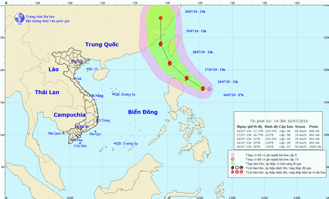 Áp thấp nhiệt đới gần Biển Đông mạnh lên thành bão Danas
