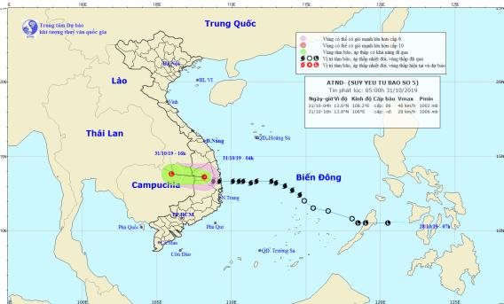 Bão số 5 suy yếu thành Áp thấp nhiệt đới, từ Quảng Ngãi đến Phú Yên có mưa to đến rất to