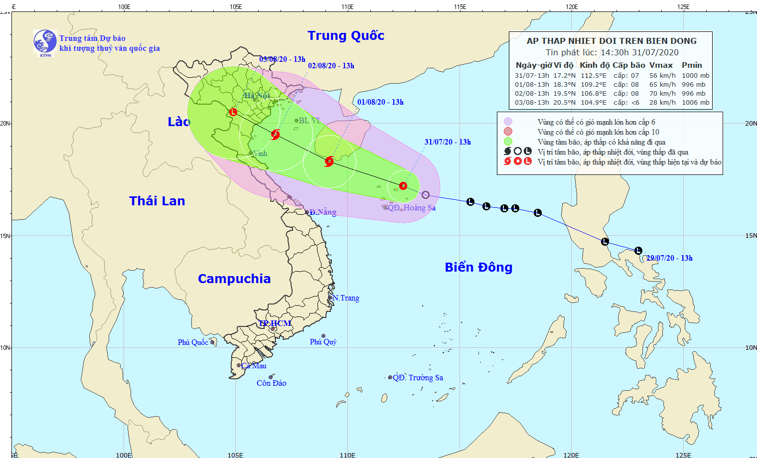 Áp thấp nhiệt đới giật cấp 9 trên vùng biển quần đảo Hoàng Sa