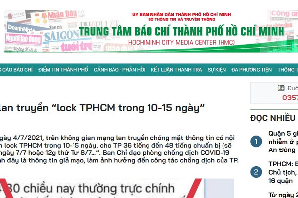 Bác bỏ tin đồn “lock TPHCM trong 10-15 ngày”