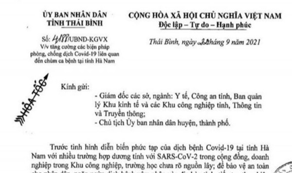 Thái Bình: Dừng hoạt động trở lại một số dịch vụ sau khi Hà Nam xuất hiện “ổ dịch”