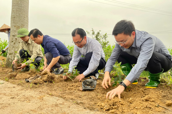 Bí thư huyện uỷ Yên Bình tham gia trồng hoa, vệ sinh môi trường cùng bà con giáo dân