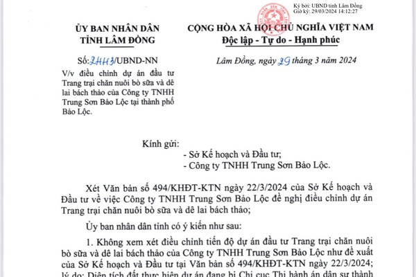 Lâm Đồng: Yêu cầu Công ty Trung Sơn Bảo Lộc ngừng xây dựng Dự án tại Bảo Lộc