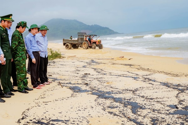 Dầu trôi dạt vào bờ biển TP. Huế: Hàng trăm tấn đã được thu gom