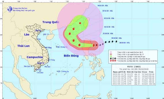 Bão YuTu giật cấp 16 ngay trên vùng biển phía Đông đảo Lu-Dông