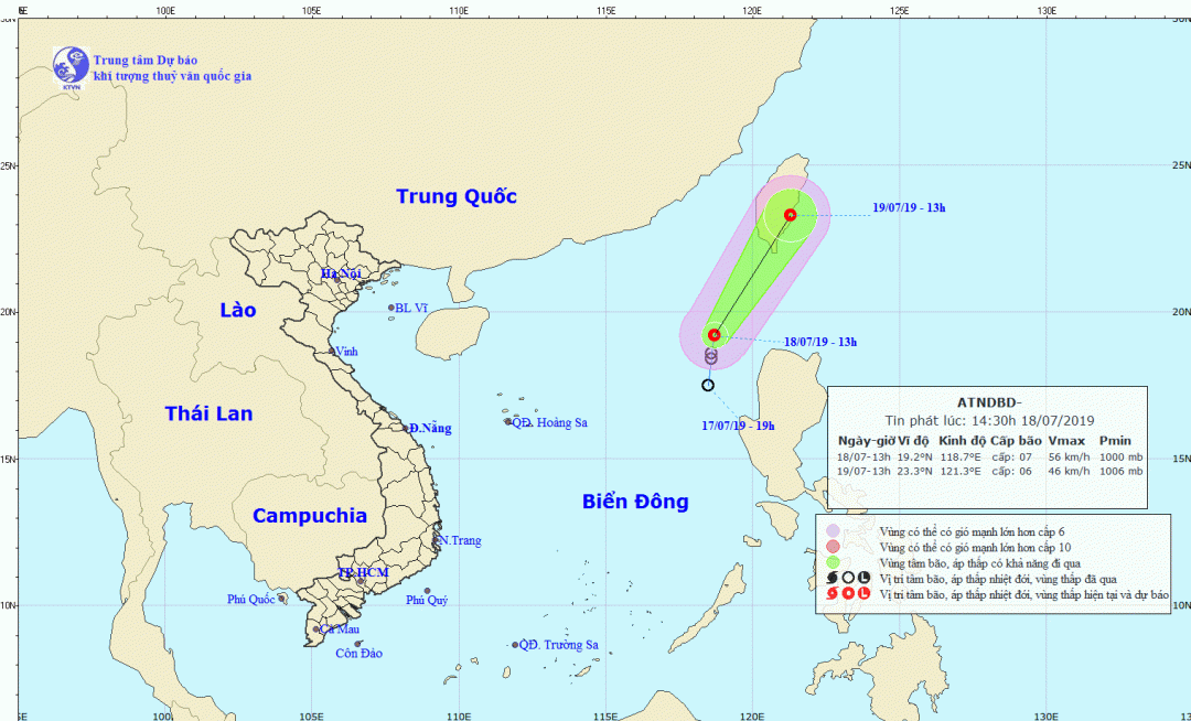 Áp thấp nhiệt đới trên Biển Đông di chuyển hướng đến Đài Loan