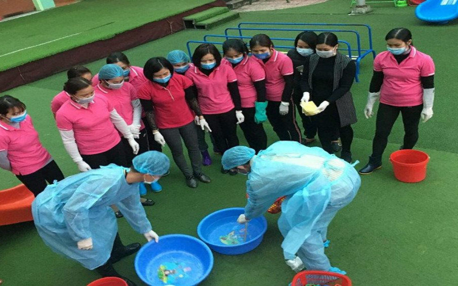 Phòng chống dịch bệnh do nCoV, 100% các trường học ở huyện Quốc Oai được phun hóa chất