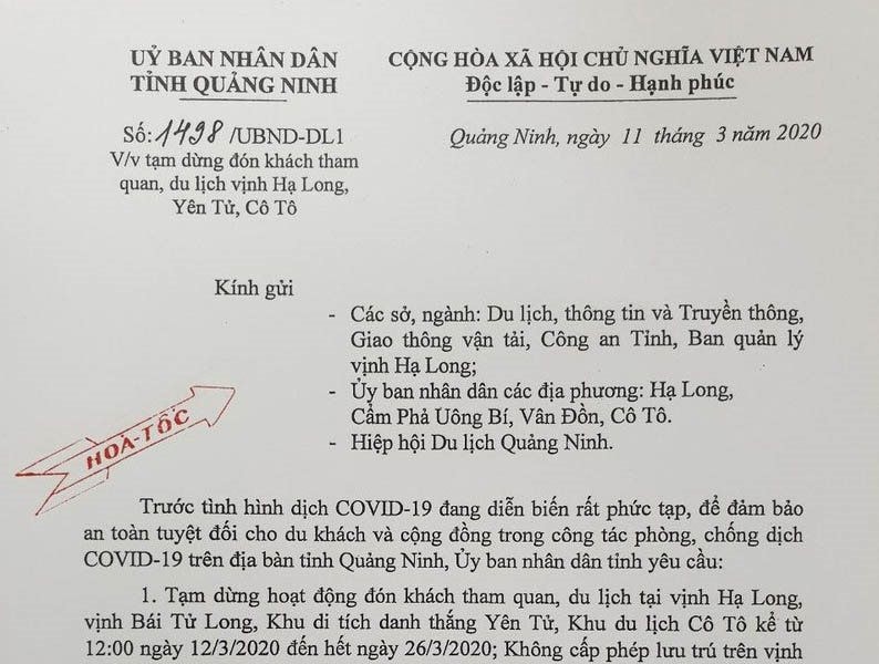 Quảng Ninh tạm dừng đón khách tại các điểm du lịch, di tích lịch sử