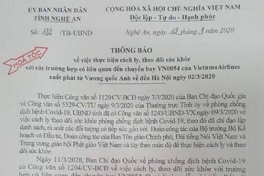 Nghệ An: Hết cách ly những người tiếp xúc với các đoàn làm việc của Bộ KH&ĐT