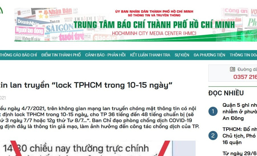 Bác bỏ tin đồn “lock TPHCM trong 10-15 ngày”