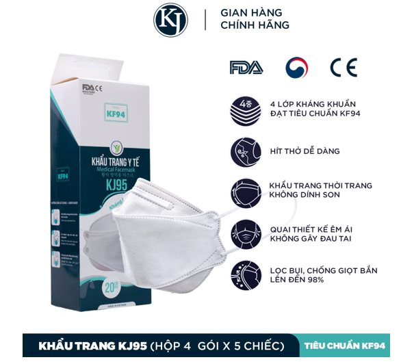 Khẩu trang KJ95 đạt chuẩn KF94 tương đương N95 để phòng lây nhiễm CoronaVirus