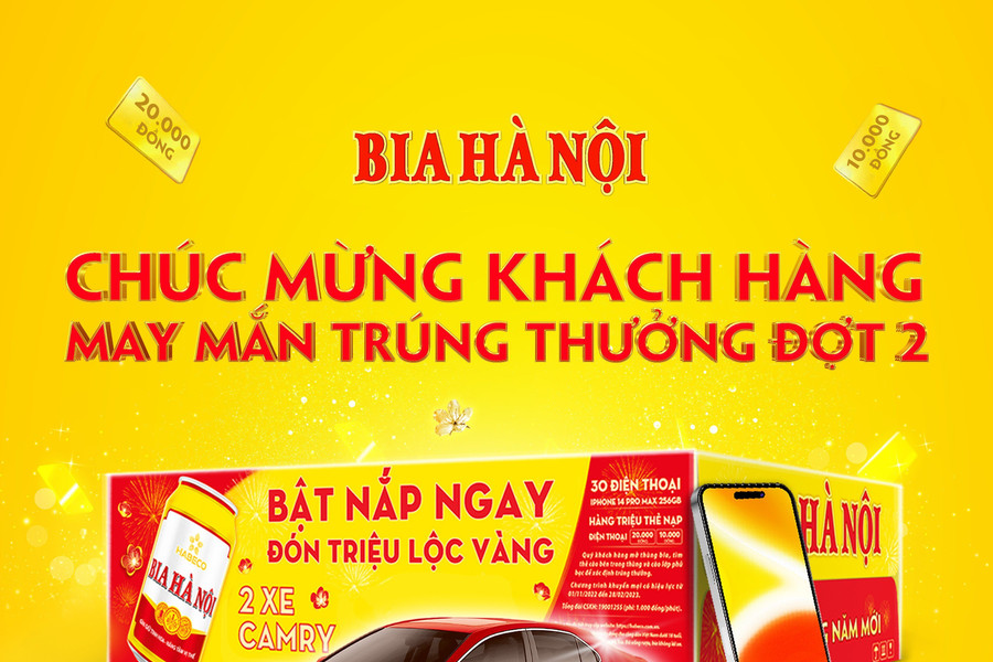 Bia Hà Nội công bố mã số trúng giải “Bật nắp ngay đón triệu lộc vàng” đợt 2