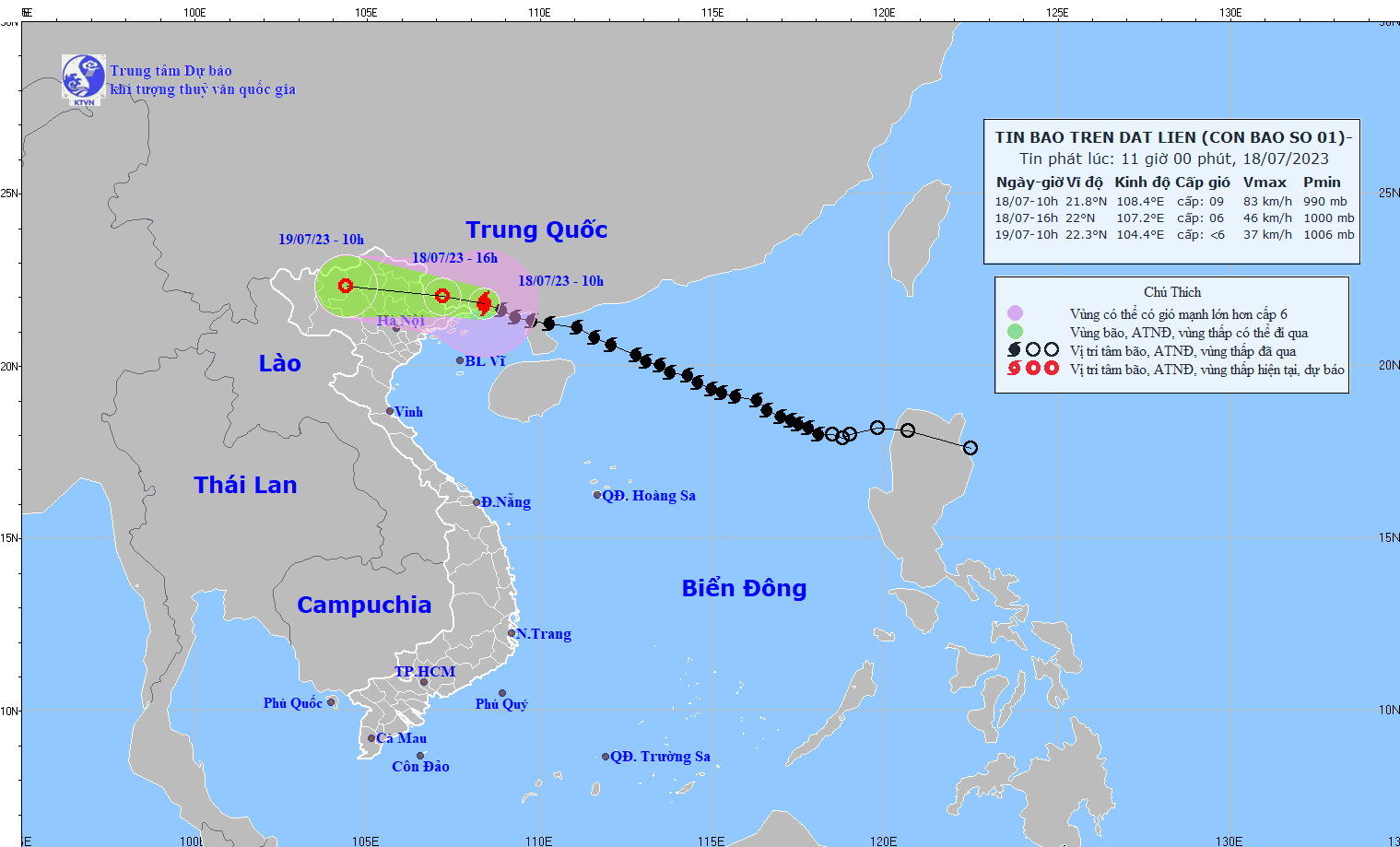 Bão số 1 lúc 11h ngày 18/7: Tiến sát Móng Cái (Quảng Ninh)