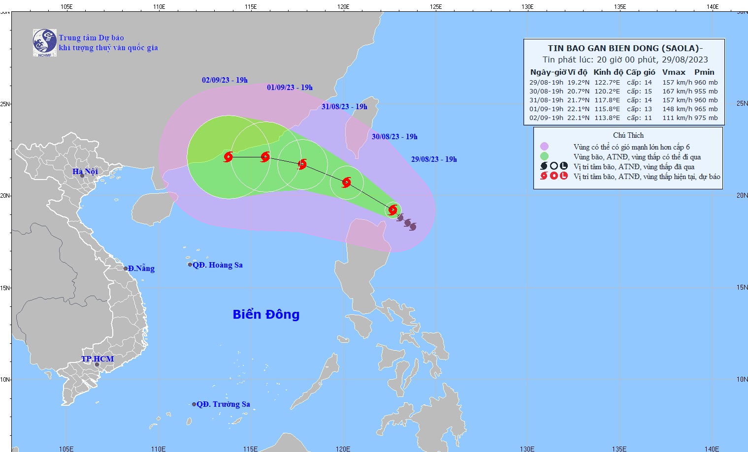 Bão Saola lúc 20h tối 29/8: Di chuyển theo hướng Tây Bắc, biển động dữ dội