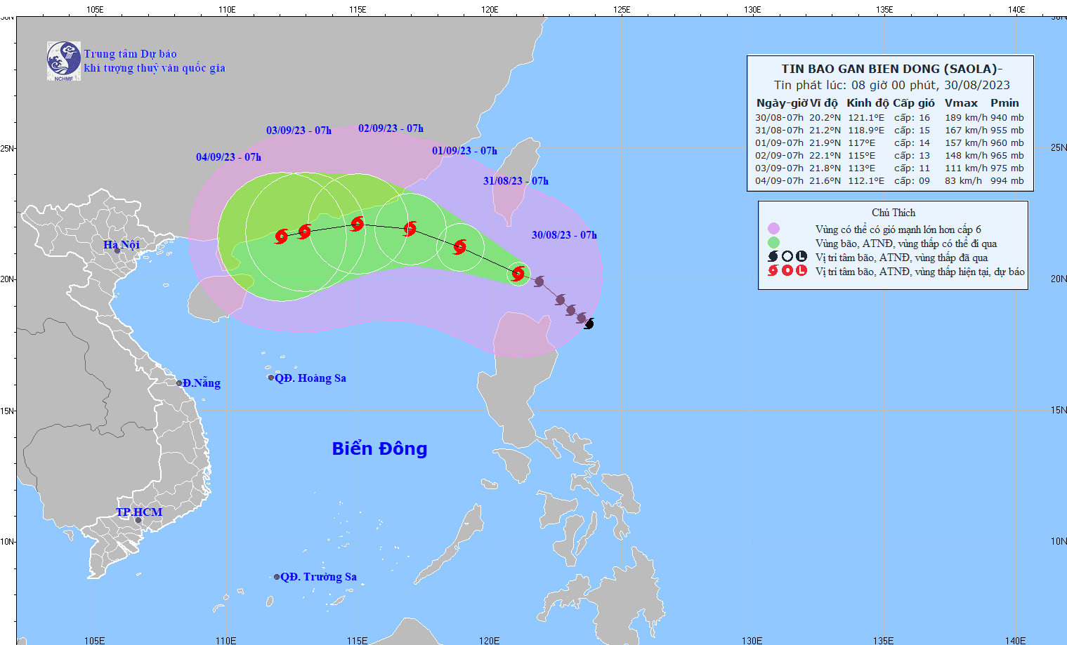 Sáng 31/8, bão Saola có thể di chuyển vào Biển Đông