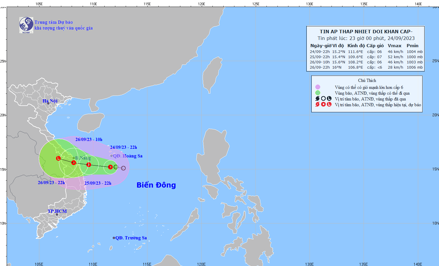 Áp thấp nhiệt đới cách quần đảo Hoàng Sa khoảng 170km