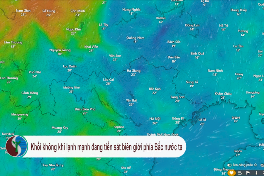 Khối không khí lạnh mạnh đang tiến sát biên giới phía Bắc nước ta