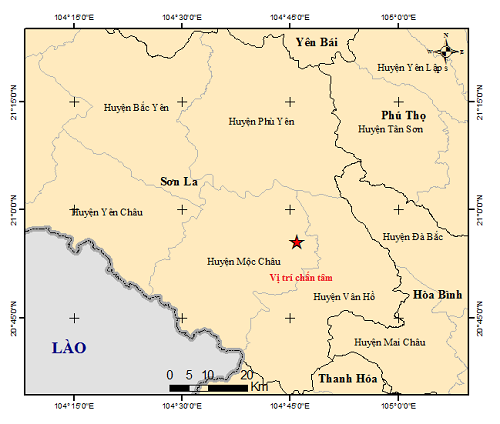 Mộc Châu (Sơn La): Xảy ra động đất mạnh 3.3 độ