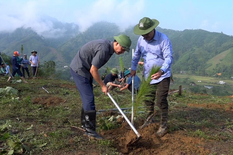 Phó Chủ tịch UBND tỉnh Yên Bái Nguyễn Thế Phước cùng người dân khôi phục sản xuất nông nghiệp sau bão số 3