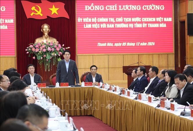 Chủ tịch nước Lương Cường làm việc với Ban Thường vụ Tỉnh ủy Thanh Hóa